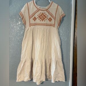 Bohme Cream and Orange Embroidered Mini Dress